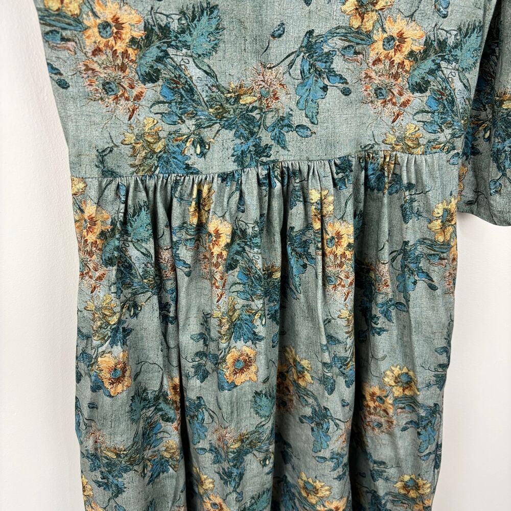 Peruvian Connection Windflower Dress XS Slate Floral Blue Yellow - Picture 6 of 9